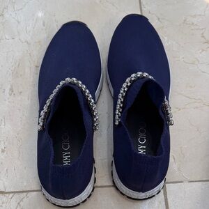 Jimmy Choo Navy Sneakers with Silver Accents